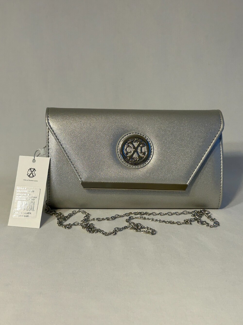 Clutch Purse Silver Detachable Chain CXL by Christian Lacroix